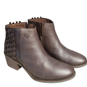 RWC ALL Leather Weaved Booties Women's 39/8-8½ Bronzy Silver Y2K ,Grunge, Cottag